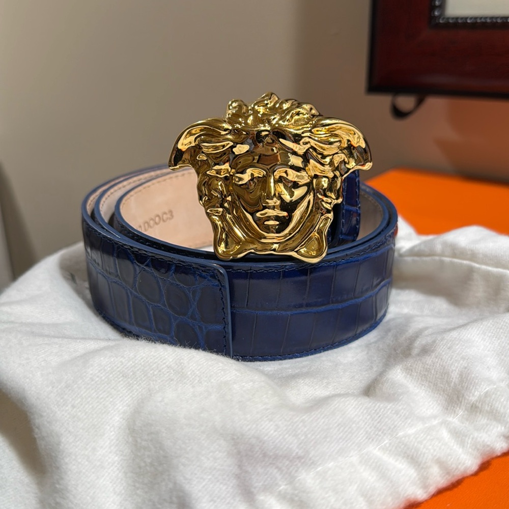 Versace Men’s Croc Embossed Belt